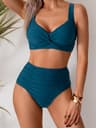SunCurve Cross Strap High Waist Push Up Bikini Set For Women 6