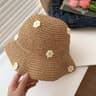 Floral Woven Straw Bucket Hat For Women Summer Beach Sun Protection 3