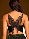 Goth Butterfly Embroidery Black Velvet Mesh Cami Crop Top 4
