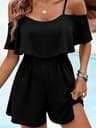 Chic Off Shoulder Halter Jumpsuit  Ruffled Casual Short Jumpsuit With Irregular Hem 4