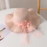 Womens Foldable Straw Sun Hat With Wide Brim And Mesh Floral Trim Packable Summer Beach Cap For UV  8