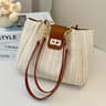 Korean Style Woven Shoulder Bag Leather Patchwork Handbag 0