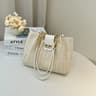 Korean Style Woven Shoulder Bag Leather Patchwork Handbag 4