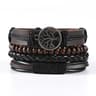 Braided Leather Bracelet Men Vintage Rope Wristband Life Tree Rudder Charm Ethnic Tribal Wood Beads 5