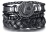 Braided Leather Bracelet Men Vintage Rope Wristband Life Tree Rudder Charm Ethnic Tribal Wood Beads 11