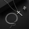 Men Stainless Steel Chain Necklace Cross Pendant Jewellery Set Bracelet Ring Hip Hop Daily Wear Acc 4