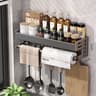 Wall Mount Utensil Holder Multi Functional Spice Organizer Shelf With Hooks Kitchen Hanging Storage 9