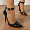 Metal Belt Buckle Stiletto Heels Women Party Pumps Rivets Buckle Strap Pimp Pointed Toe Size