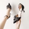 Elegant Medium Heel Heels For Women Pointed Toe Butterfly Stilettos White Designer Shoes For Weddin