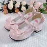 Lolita Style Cute Round Head Jane Pumps With Bow Womens Sweet Party Dress Midi Heels Fashion PU San 1