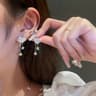Womens Silver Needle Bow Earrings Studded With Diamond Pearl Highend Fashionable And Refreshing Des 2