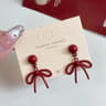 Retro Style Red Bow Knot Stud Earrings For Women Simple Ear Rings Ballet Ribbon Aesthetics Elegant  5