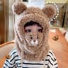 Plush Hat Autumn Winter Double Fleece Warmth Little Bear Hat Cute Children Cartoon Scarf Hood Cap B 3