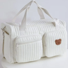 Baby Diaper Bag Cute Bear Flower Embroidery Pattern Beige Cotton Fabric Mommy Bag Zipper Diaper H