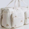 Baby Diaper Bag Cute Bear Flower Embroidery Pattern Beige Cotton Fabric Mommy Bag Zipper Diaper H