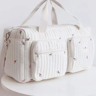 Baby Diaper Bag Cute Bear Flower Embroidery Pattern Beige Cotton Fabric Mommy Bag Zipper Diaper H