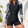 Zipper Black One Piece Swimsuit Long Sleeve Surfing Swimwear For Women 8