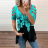 Summer Cold Shoulder Leopard Print Zipper V Neck Loose Casual Blouse 15