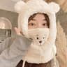 Cute Bear Plush Winter Hat With Earflaps  Warm Furry Balaclava Hood For Women And Girls 6