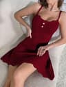 Womens Ribbed Lace Trim Nightgown Mini Sleep Dress With Spaghetti Straps 7
