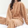 Womens Warm Velvet Ribbed Fleece Pajama Set Pullover And Pants 9