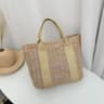 Color Block Straw Tote Bag With Zipper Summer Handbag For Women Lightweight Shoulder Bag 7