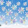 6Piece Iridescent 3D Hanging Snowflake Set  Rainbow Twinkle Large Ornaments For Festive Decor 5