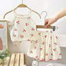 Summer Girls Cotton Suspender Set  Cute Sleeveless Pajamas  Shorts 2Piece Set 7