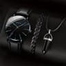 3Piece Mens Business Accessory Set  Classic Leather Watch Bracelet  Necklace 9