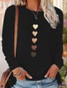 Y2K Vintage Love Heart Print Long Sleeve Shirt  Casual Crew Neck Retro Tee 4