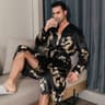 Mens Ice Silk LongSleeved Bathrobe  Lightweight Spring  Autumn Sleepwear 7