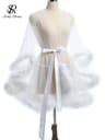 Sheer Erotic Mesh Robe  Elegant PlushTrimmed Nightgown 9