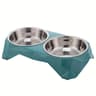 Diamond Pattern Stainless Steel Double Bowl  NonSlip Elevated Pet Feeder 9