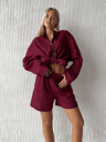 Womens Cotton Lounge Shorts Set TwoPiece Long Sleeve Summer Outfit 6