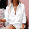 Elegant Cotton Linen Loose Shirt For Women Long Sleeve Button Up Top 4