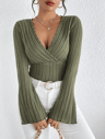 VelviFit Ribbed Knit V Neck Long Sleeve Top For Women 0