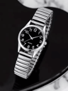 Couple Quartz Watch Set Black Arabic Dial Elastic Band 3