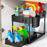 2 Tier Under Sink Organizer Sliding Cabinet Storage Rack With Hooks 4