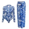Womens Long Sleeve One Piece Swimsuit With Wrap Skirt Vintage Print Surfing Bathing Suit 8
