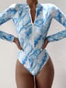 Womens Long Sleeve Zipper OnePiece Swimsuit  Summer Print Surf  Swimwear For Beach And Water Sports 8