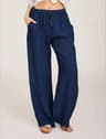 Womens Cotton Linen Wide Leg Pants  Casual Loose Trousers With Elastic Waist  Pockets 11