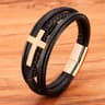 XQNI Luxury Mens Leather Bracelet  Multicolor Cross Design Stainless Steel Adjustable Fashion Acces 9