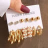 Gold Color Vintage Geometry Pearl Earrings Set Square Dangle And Round Earrings For Women Simple Tr 16