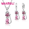 Real 925 Sterling Silver Cat Jewelry Set  Austrian Crystal Cat Pendant Necklace  Huggie Earrings Fo 12