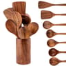 Wooden Kitchen Utensil Set With Holder  Spatulas Spoons Salad Fork And Stirring Tools For Cooking A 11