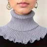 Black And White Knitted Neck Scarf For Women  Soft Thick Warm False Turtleneck With Elegant Ruffle  11