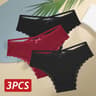 Womens 3Piece Cotton LowRise Lace Brazilian Panties Set Breathable Soft Underwear SXL 13