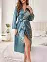 Womens Elegant Floral Silk Robe Long Sleeve Breathable Loungewear 9
