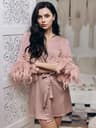 Womens White Satin FeatherTrimmed Bathrobe Elegant Bridal Sleepwear 6