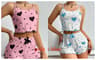 Womens 2 PCS Pajamas Set  Soft Short Tank Top And Shorts Sleepwear In White With Love Print 16